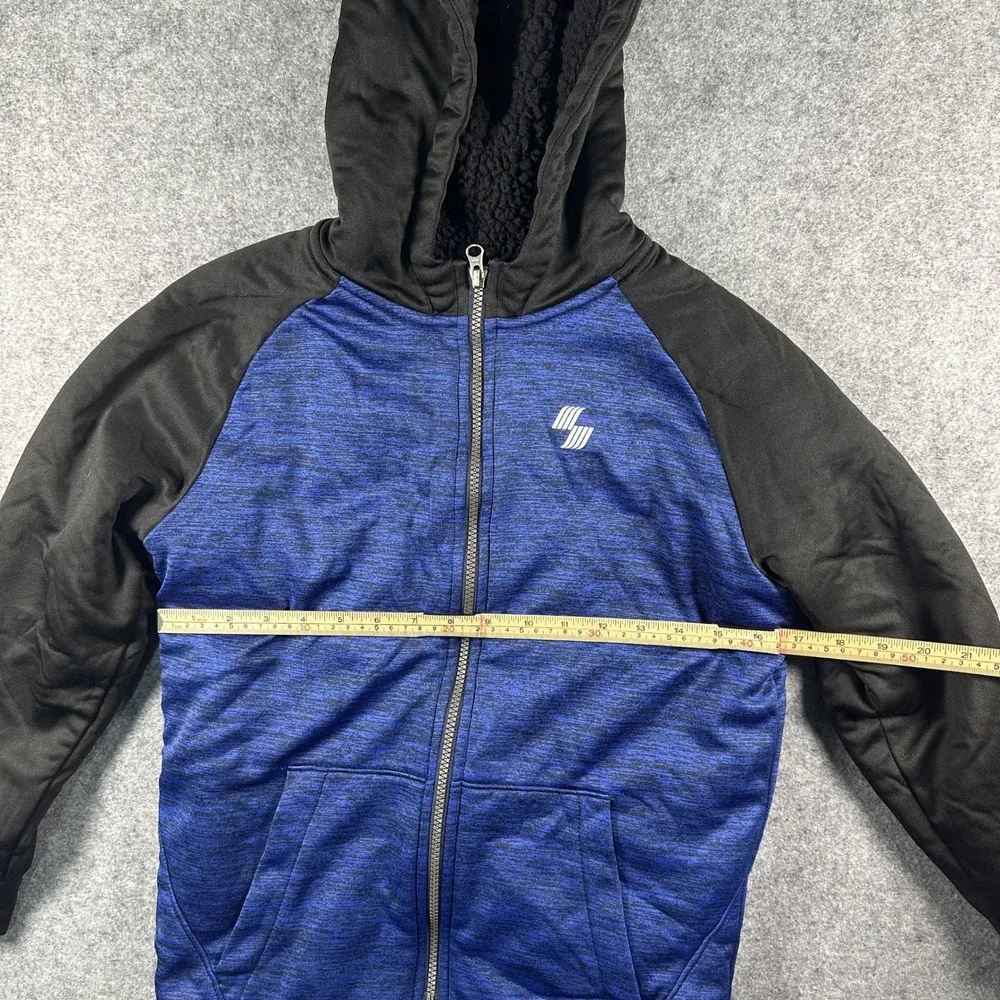 The Children's Place Place Sport Hoodie L 10/12 Blue Black Sherpa Lined Full Zip